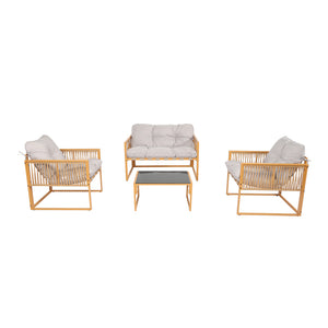 Salon de jardin 4 places effet rotin marron et gris clair Turini packshot 