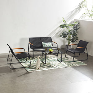 Salon de jardin 4 places en toile de polyester noir Aurora ensemble complet avec table basse