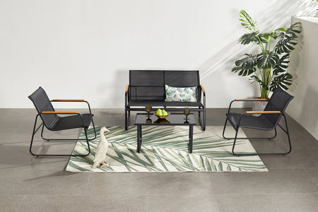 Salon de jardin 4 places en toile de polyester noir Aurora photo d'ambiance