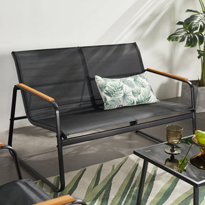 Salon de jardin 4 places en toile de polyester noir Aurora zoom canapé 2 places