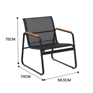 Salon de jardin 4 places en toile de polyester noir Aurora dimensions fauteuil