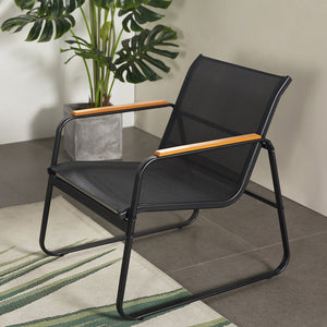 Salon de jardin 4 places en toile de polyester noir Aurora fauteuil en toile de polyester gainé de pvc