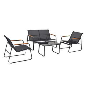 Salon de jardin 4 places en toile de polyester noir Aurora packshot ensemble complet