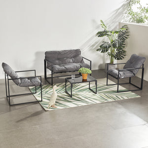 Salon de jardin 4 places contemporain noir et gris Rabat ensemble complet avec table basse