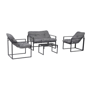 Salon de jardin 4 places contemporain noir et gris Rabat packshot ensemble complet