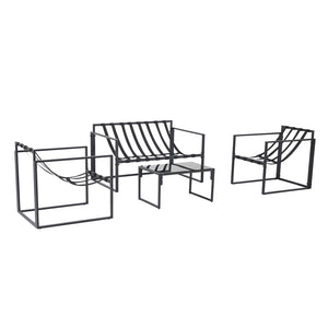 Salon de jardin 4 places contemporain noir et gris Rabat packshot structure