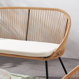  Salon de jardin 4 places esprit rotin naturel et coussins beiges Ravello zoom canapé 2 places
