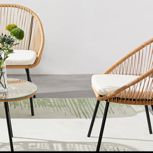 Salon de jardin 4 places esprit rotin naturel et coussins beiges Ravello  ambiance naturelle