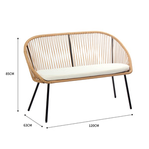 Salon de jardin 4 places esprit rotin naturel et coussins beiges Ravello dimensions canapé 2 places