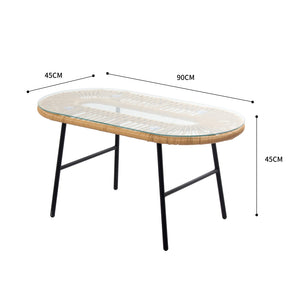Salon de jardin 4 places esprit rotin naturel et coussins beiges Ravello dimensions table