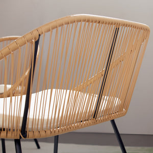  Salon de jardin 4 places esprit rotin naturel et coussins beiges Ravello structure filaire