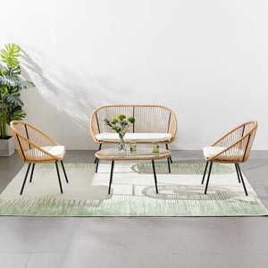  Salon de jardin 4 places esprit rotin naturel et coussins beiges Ravello ensemble complet