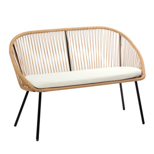 Salon de jardin 4 places esprit rotin naturel et coussins beiges Ravello packshot canapé 2 places
