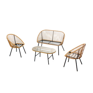 Salon de jardin 4 places esprit rotin naturel et coussins beiges Ravello packshot structure