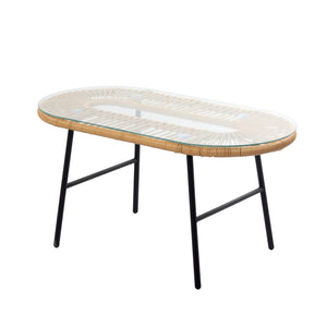 Salon de jardin 4 places esprit rotin naturel et coussins beiges Ravello packshot table