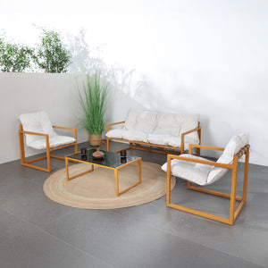 Salon de jardin 5 places contemporain brun et beige Rabat ensemble complet avec table basse