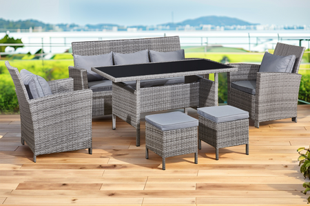 salon de jardin 6 pièces résine tressée modena ambiance concept usine gris clair