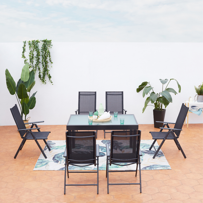 Salon de jardin 6 places extensible en aluminium gris Brescia de face