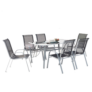 Salon de jardin en aluminium gris 6 places Alassio photo sur fond blanc