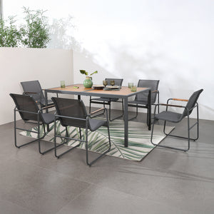 Salon de jardin 6 places anthracite et bois Foggia vue de 3/4