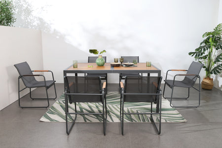 Salon de jardin 6 places anthracite et bois Foggia photo d'ambiance