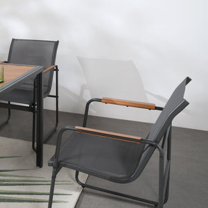 Salon de jardin 6 places anthracite et bois Foggia chaise avec accoudoirs en bois
