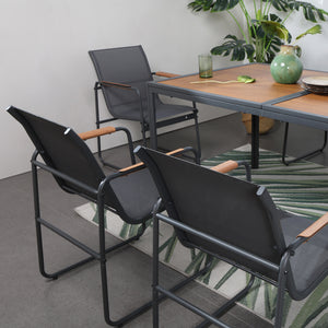 Salon de jardin 6 places anthracite et bois Foggia chaises en toile de polyester gainée de pvc