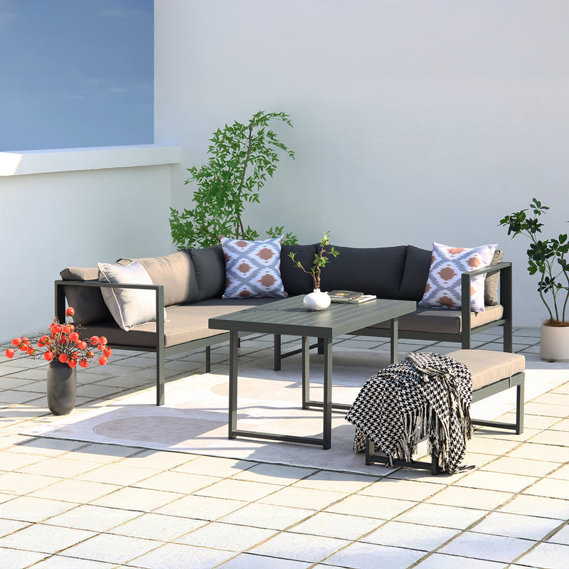 Salon de jardin 6 places gris Marbella design épuré