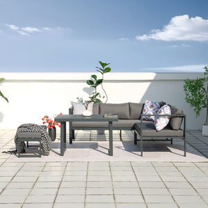 Salon de jardin 6 places gris Marbella s'adapte à tout type d'extérieur