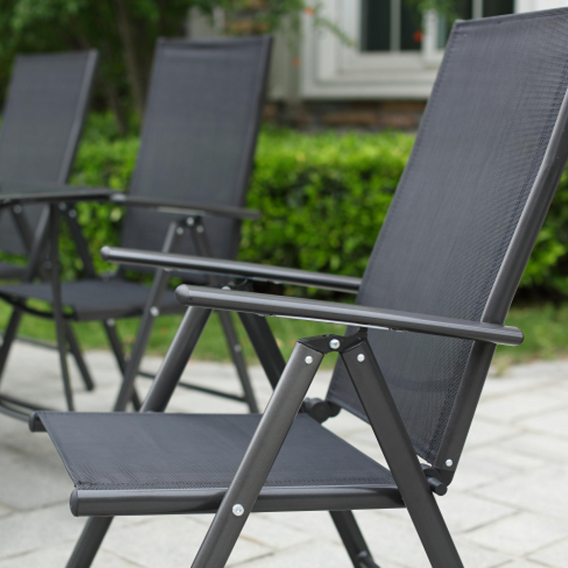 Salon de jardin 8 places et 2 transats noir Rimini Bahia chaises ergonomiques en aluminium et textilène