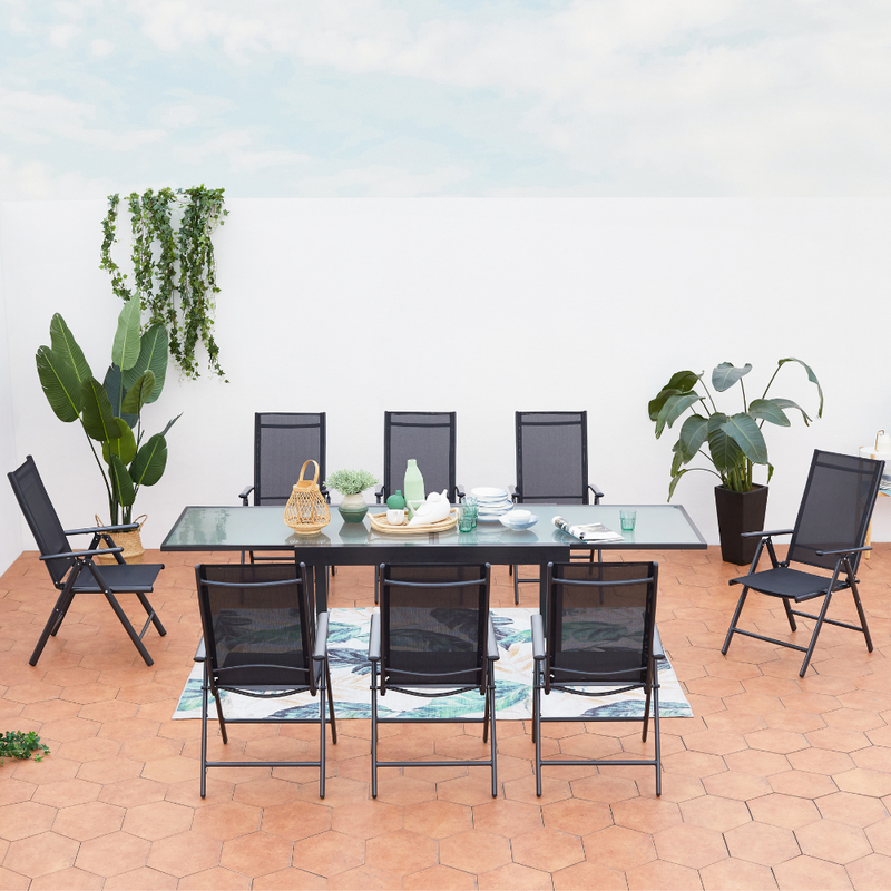 Salon de jardin 8 places extensible en aluminium gris Brescia de face