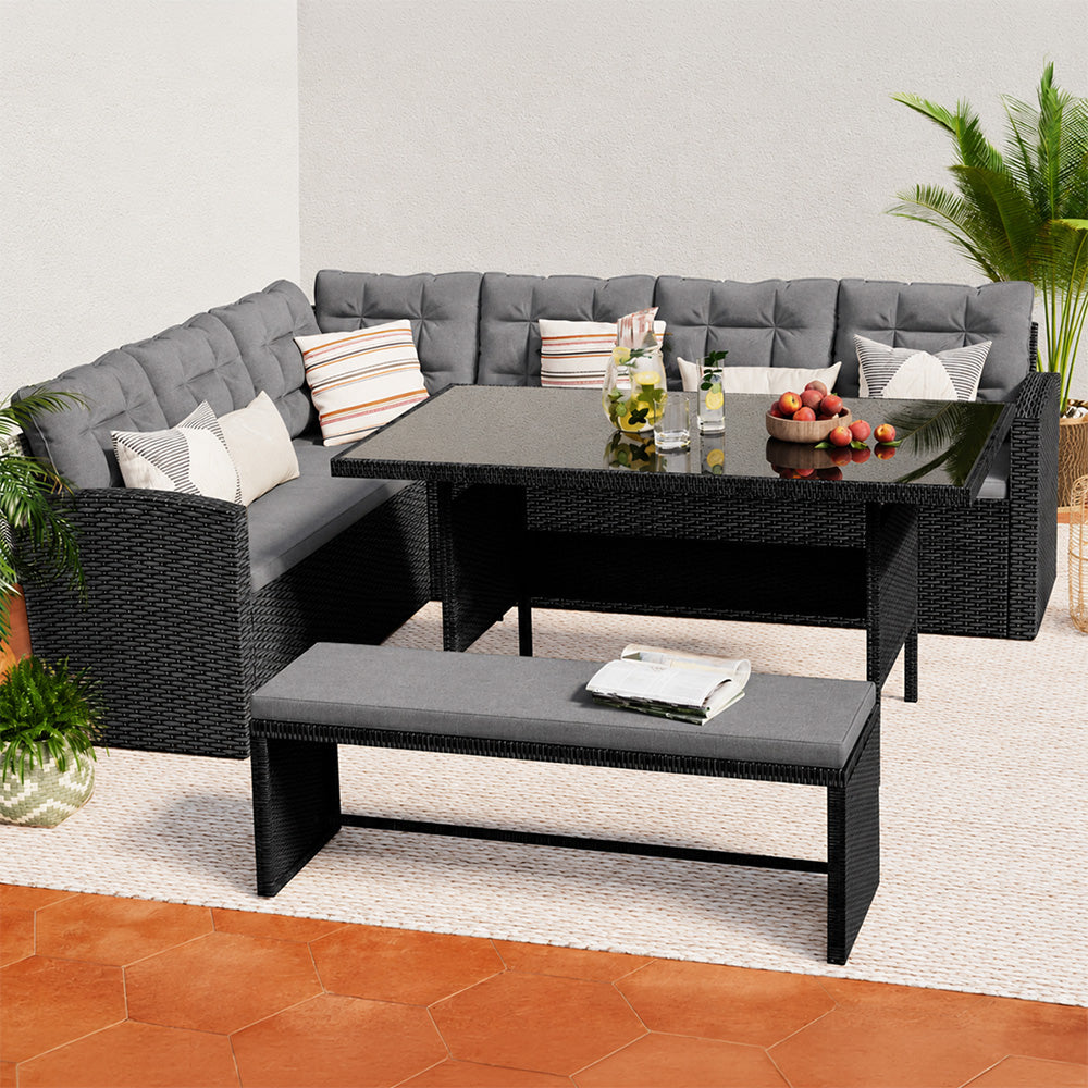 meubles de jardin angle et banquette Gris foncé et gris Moorea dimensions