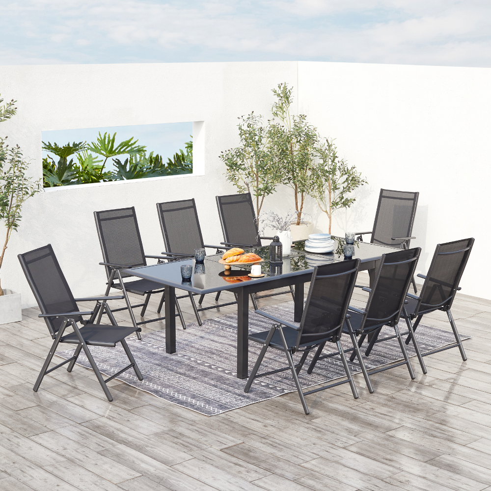 salon de jardin extensible en aluminium gris 8 places Ravenne