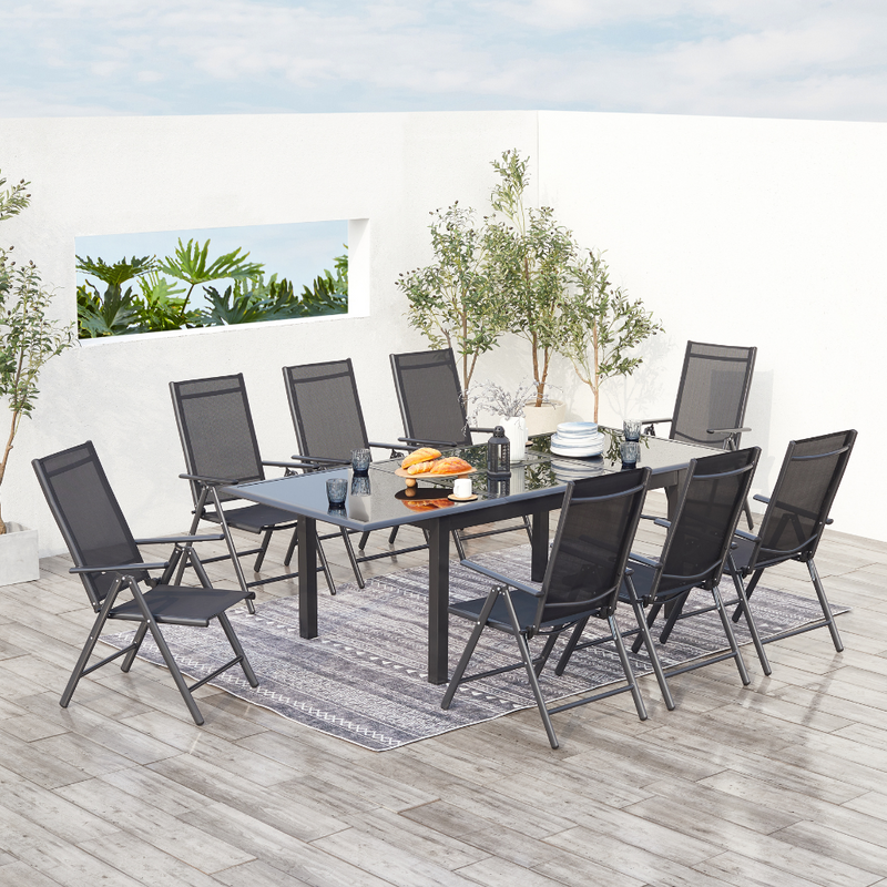 salon de jardin extensible en aluminium gris 8 places Ravenne