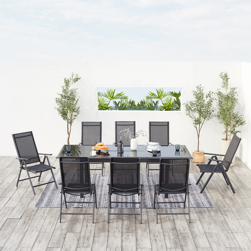 salon de jardin extensible en aluminium gris 8 places Ravenne vue de face