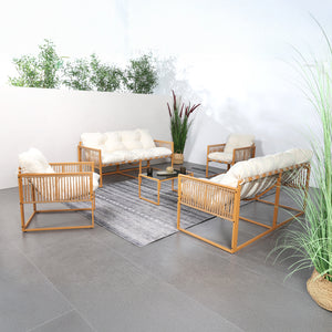 Salon de jardin 8 places effet rotin rotin naturel et blanc Turini photo d'ambiance