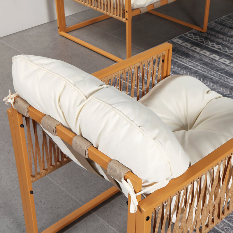 Salon de jardin 8 places effet rotin rotin naturel et blanc Turini coussins épais et confortables