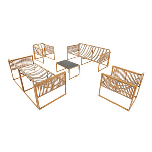 Salon de jardin 8 places effet rotin marron et gris clair Turini packshot structure de l'ensemble complet