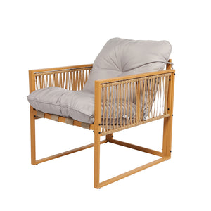 Salon de jardin 8 places effet rotin marron et gris clair Turini packshot fauteuil