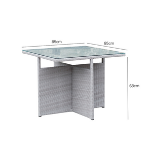Salon de jardin Samoa en résine tressée dimensions de la table gris clair marron et blanc noir et blanc