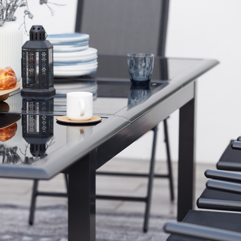 salon de jardin extensible en aluminium gris de 6 places Ravenne zoom table