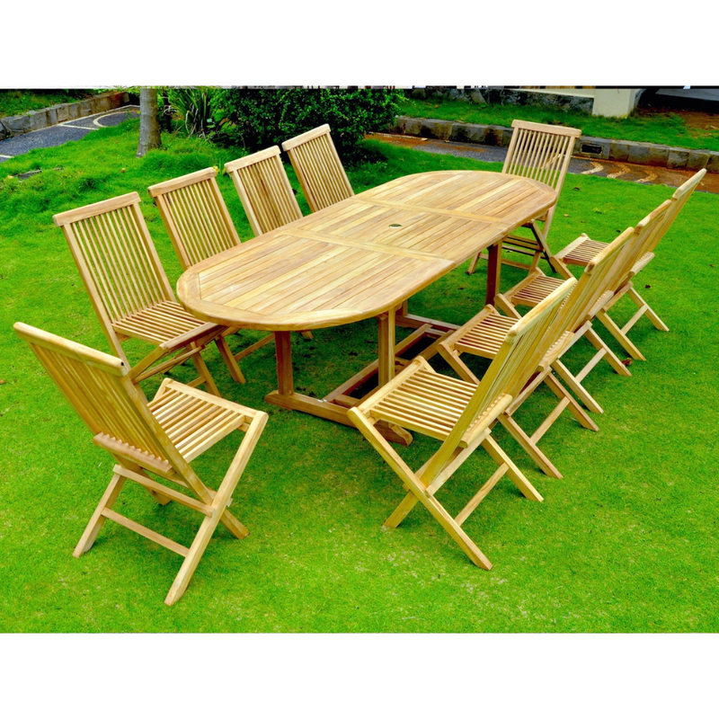 salon de jardin extensible avec table ovale 10 places en teck kajang ambiance jardin concept usine
