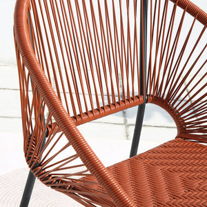 Salon De Jardin Acapulco 2 Places - Design Vintage Années 50 - 2 Fauteuils + Table Basse - Fils Polyéthylène Terracotta - Structure Acier Noir