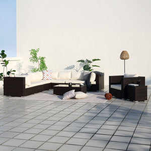 Salon de jardin modulable panoramique 8 places en résine tressée Salento marron et blanc ensemble complet