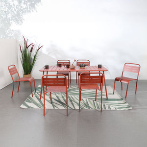 Table salon de jardin repas 6 places 160x70cm terracotta Bergame avec 6 chaises