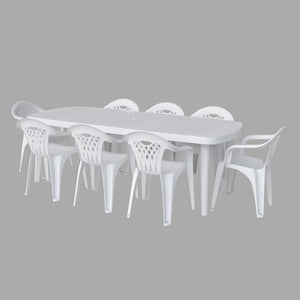 Table extensible 4 à 8 places blanche 170x90x73 Atlantica avec 8 chaises