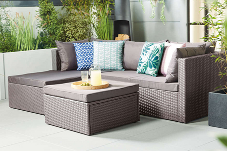 Salon de jardin en résine tressée 4 places Lecci gris et gris foncé