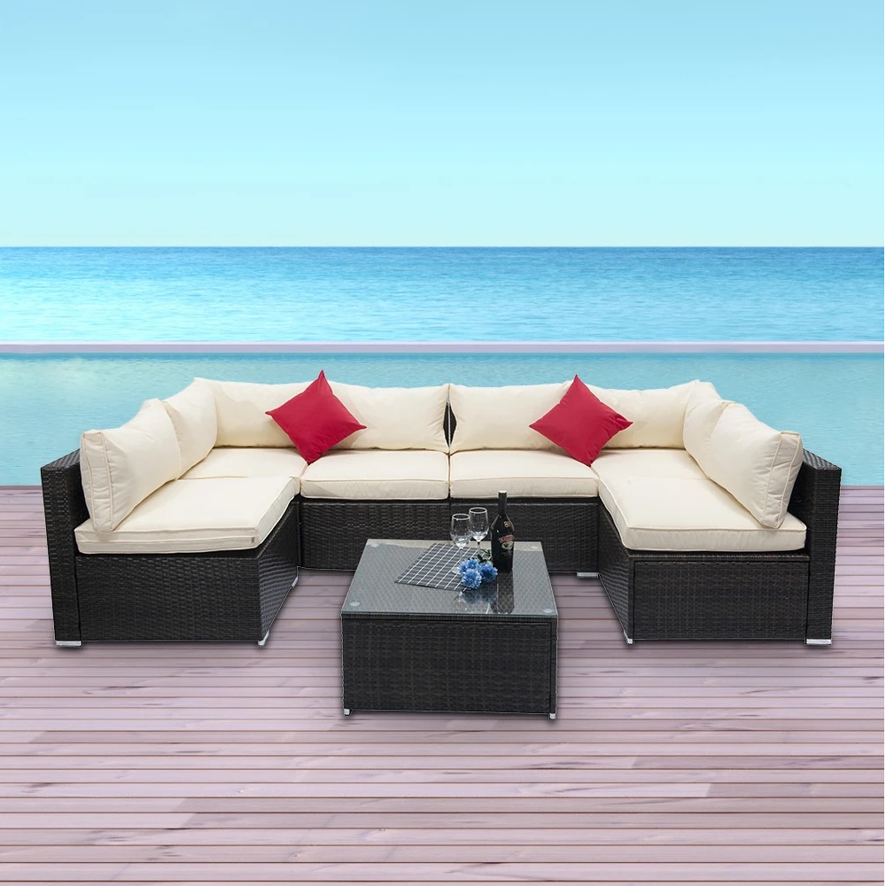 Salon de jardin modulable en résine tressée 6 places Bastia marron et beige