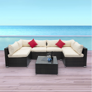 Salon de jardin modulable en résine tressée 6 places Bastia marron et beige