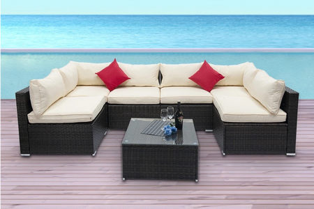 Salon de jardin modulable en résine tressée 6 places Bastia marron et beige